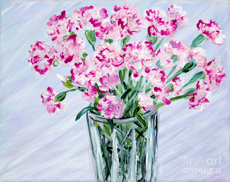 Pink Carnations in a Vase. For sale Painting by Oksana Semenchenko