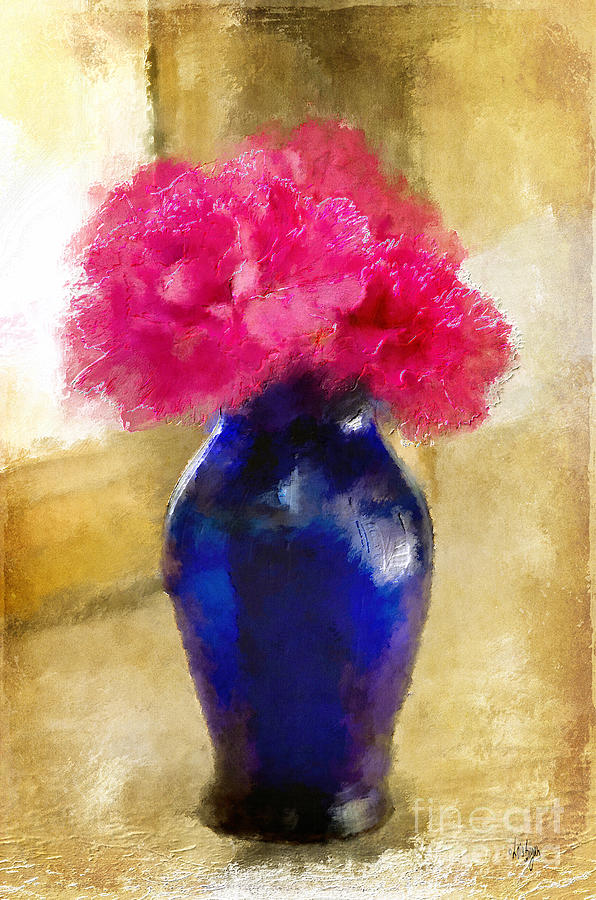 Pink Carnations In Cobalt Blue Vase Photograph by Lois Bryan