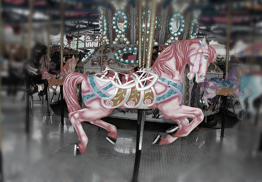 Horse Photograph - Pink carousel pony by Ingrid Perlstrom