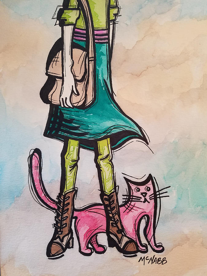 Pink Cat and Girl Painting by Johnny McNabb - Fine Art America