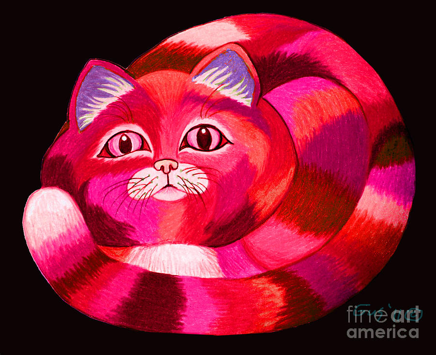Cat Drawing - Pink Cat by Nick Gustafson