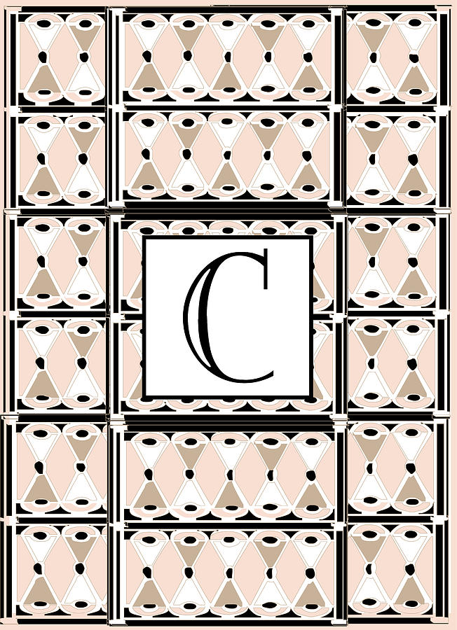 Pattern Digital Art - Pink Champagne Deco Monogram  C by Cecely Bloom