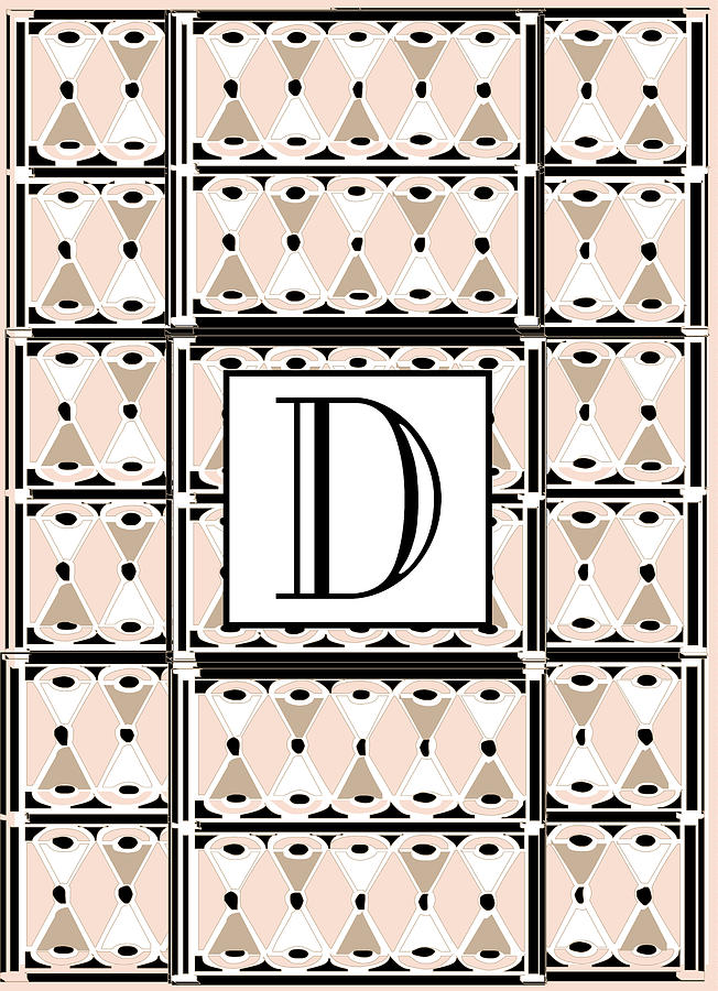 Pattern Digital Art - Pink Champagne Deco Monogram  D by Cecely Bloom