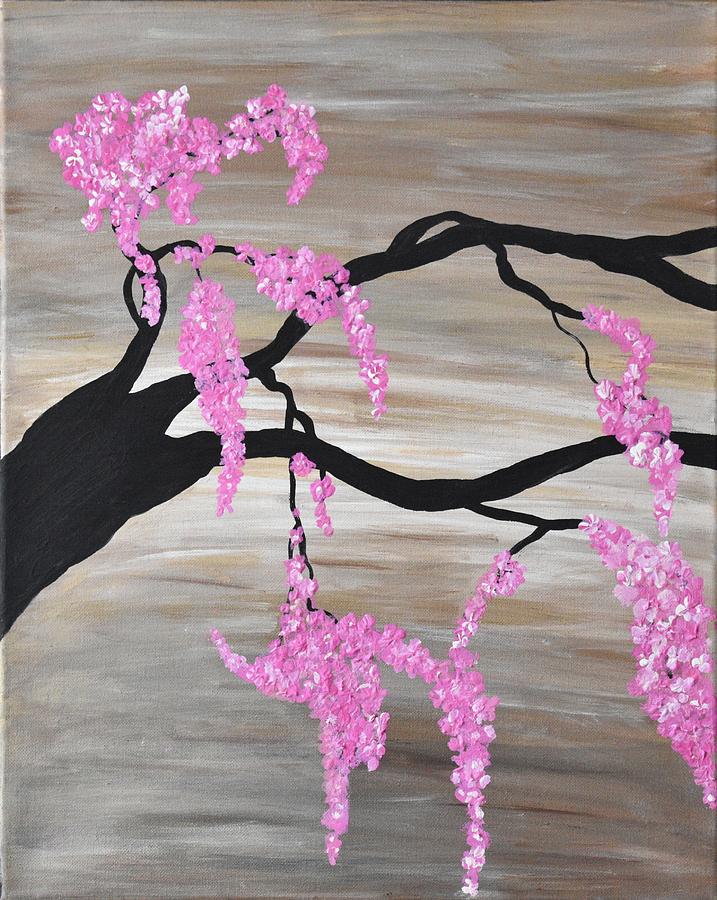 Pink Cherry Blossoms Art Modern Flower Art -image 2 out of 3 -see whole set in Collections Painting by Geanna Georgescu