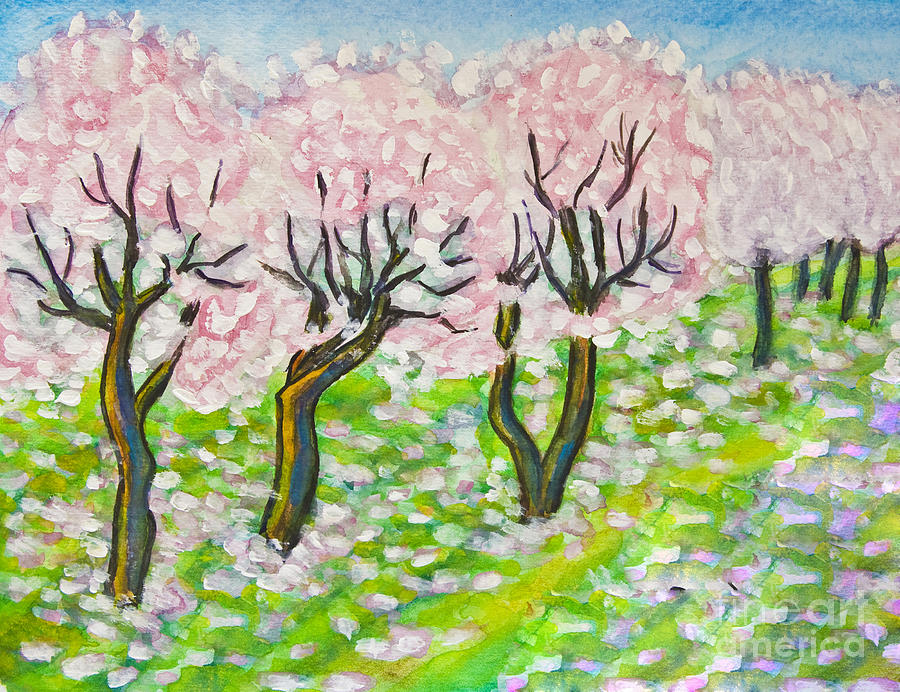 Pink cherry garden in blossom Painting by Irina Afonskaya