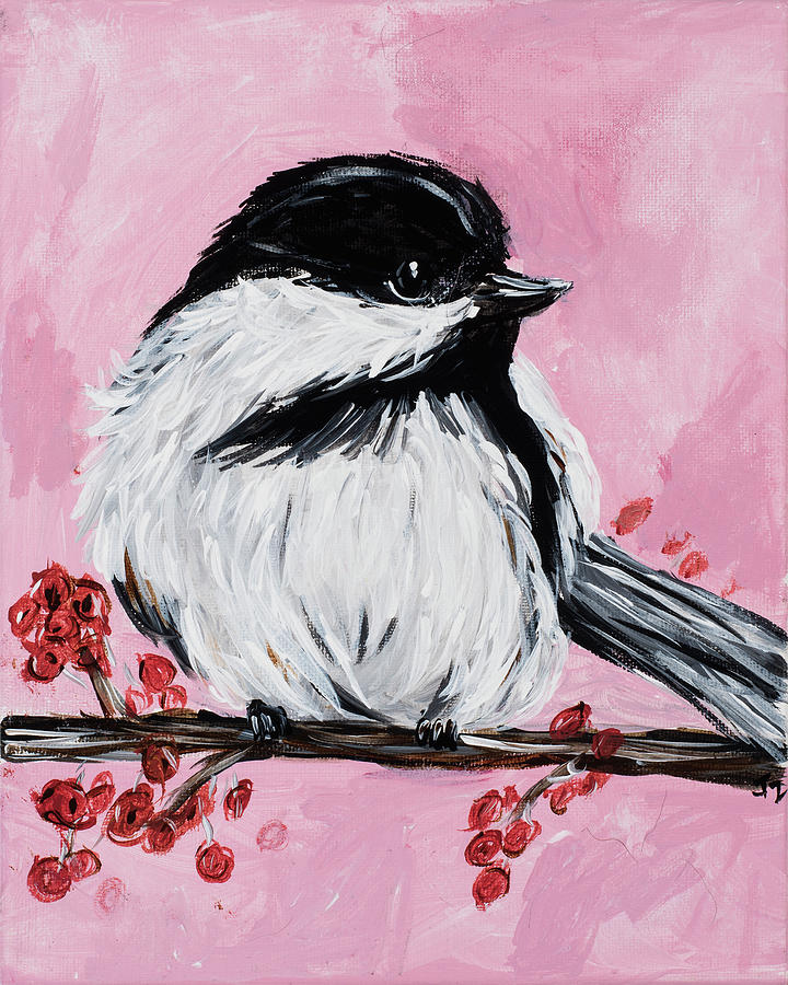 Pink Chicadee Painting by Julie Zimmerman | Fine Art America