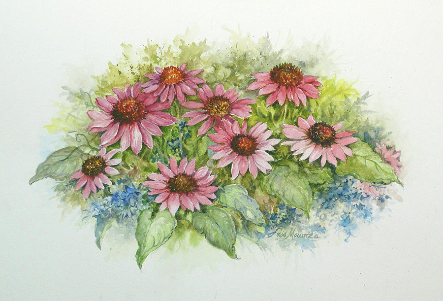 Pink Cone Flowers  Painting by Lois Mountz