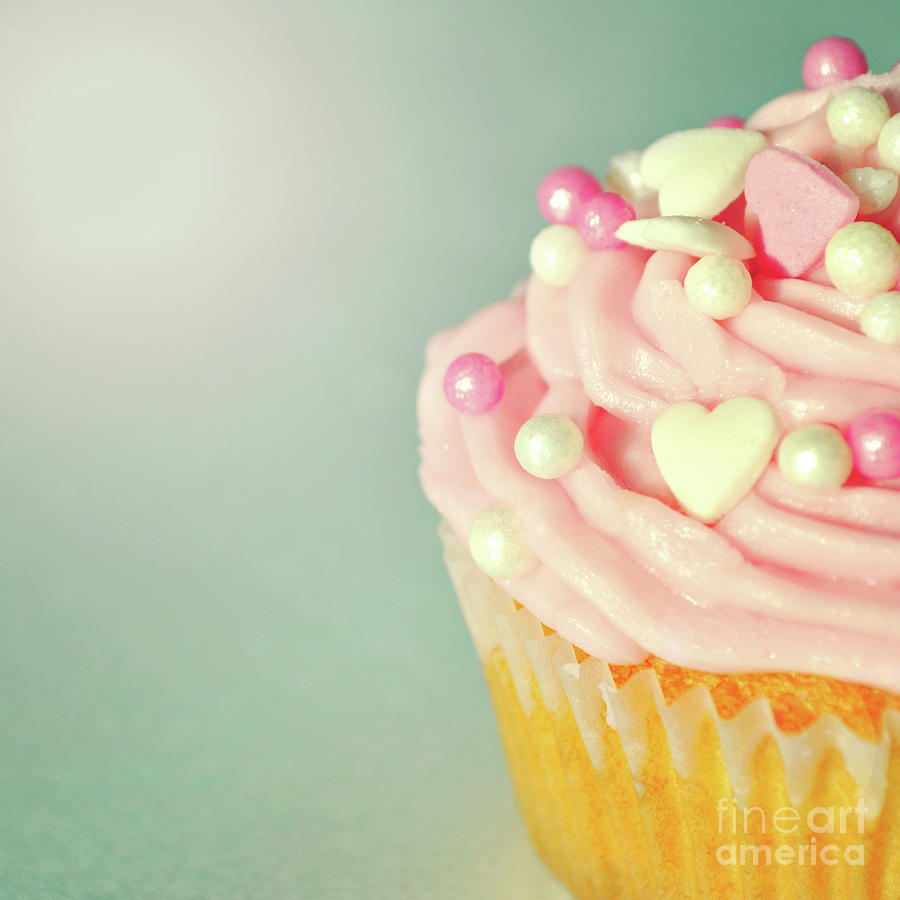 Pink Cupcake with Lovehearts Photograph by Lyn Randle