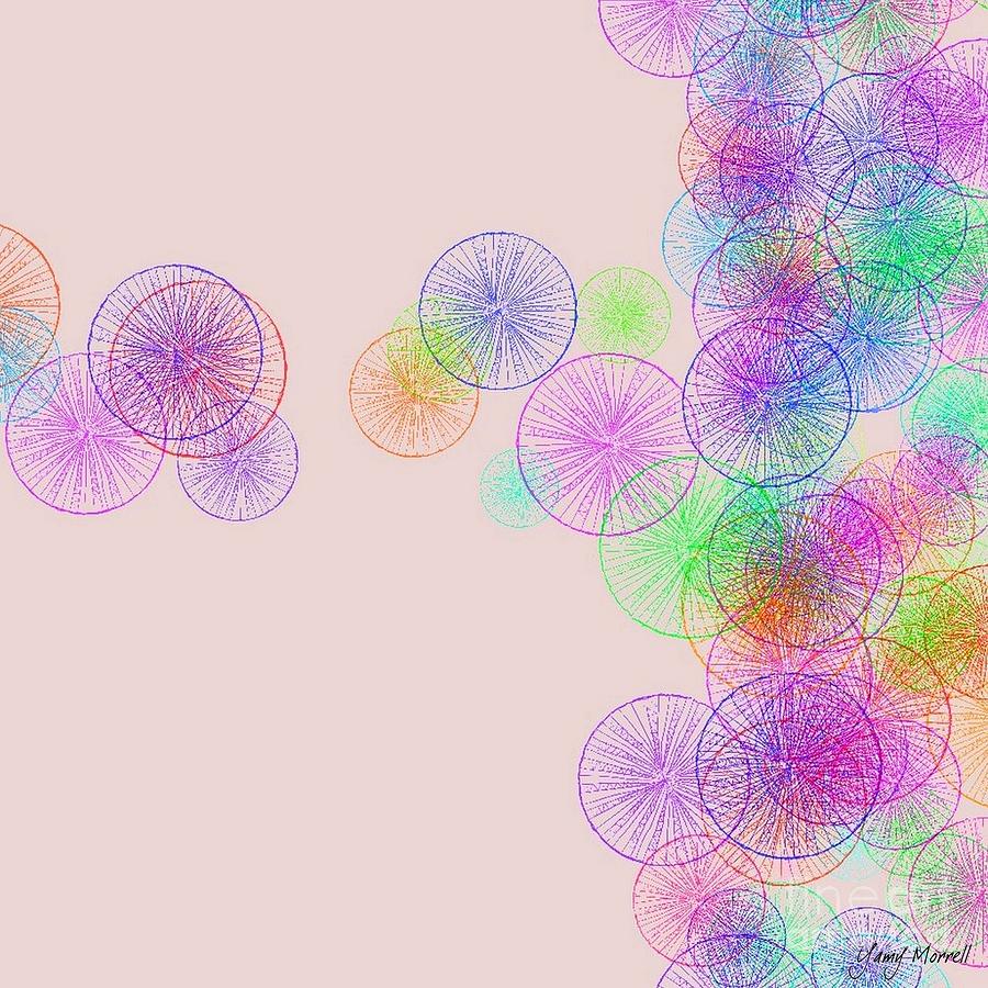 Abstract Digital Art - Pink dandelions lines  by Yamy Morrell