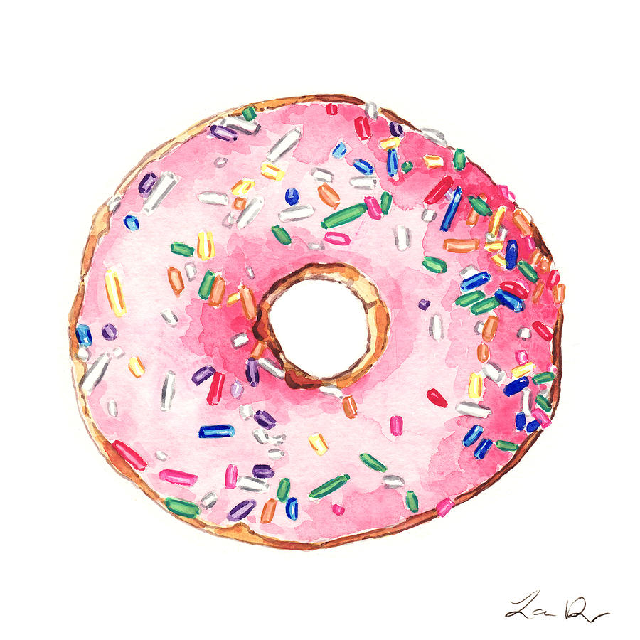 Simpsons Painting - Pink Donut with Sprinkles by Laura Row