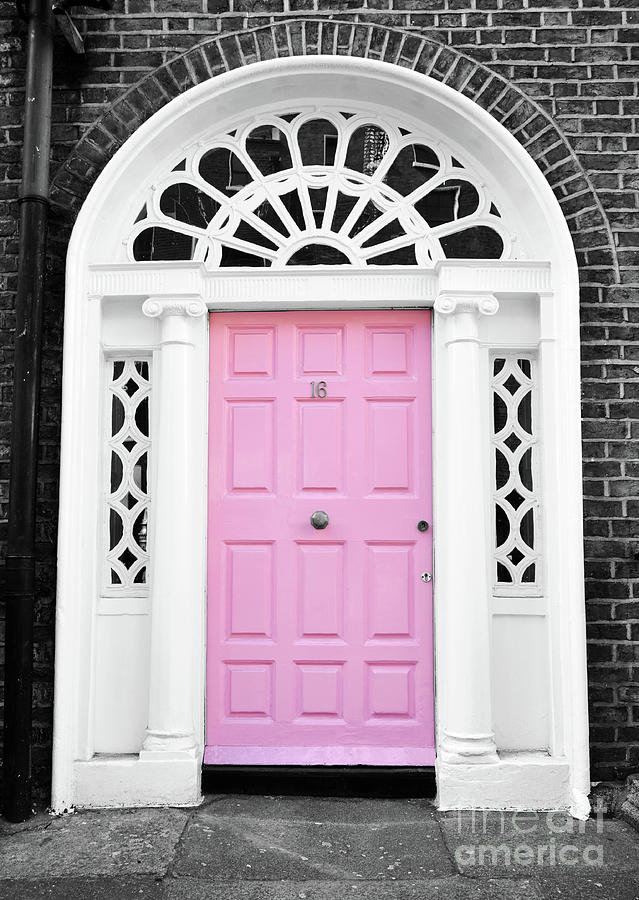 Pink Doors of Dublin Ireland Classic Georgian Style with Columns and Ornate Transom Color Splash Photograph by Shawn OBrien