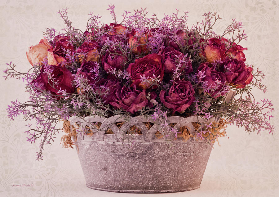 Pink Dried Roses Floral Arrangement Photograph by Sandra Foster