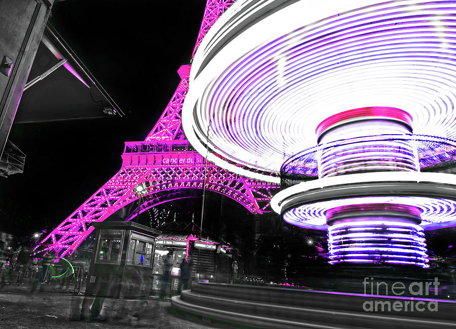 Paris Photograph - Pink Eiffel Tower and Carrousel 3B by Alex Art