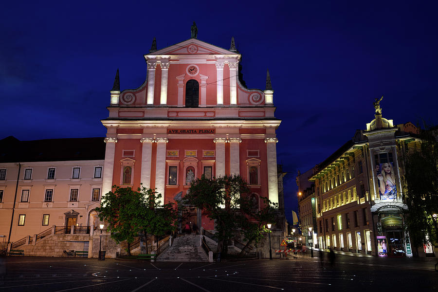 Franciscan Photograph - Pink facade of Franciscan Church of the Annunciation next to Urb by Reimar Gaertner