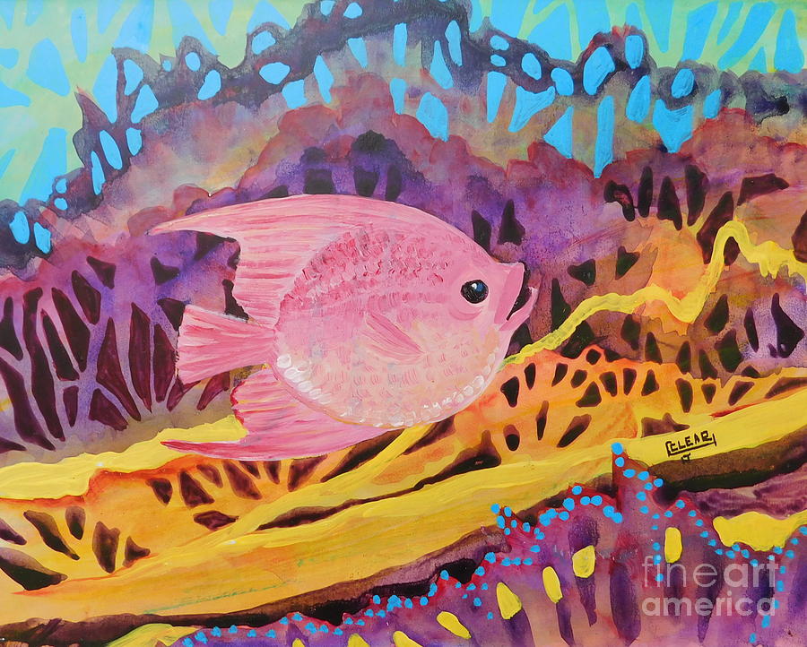 Pink Fish in a Purple Sea Painting by Joan Clear