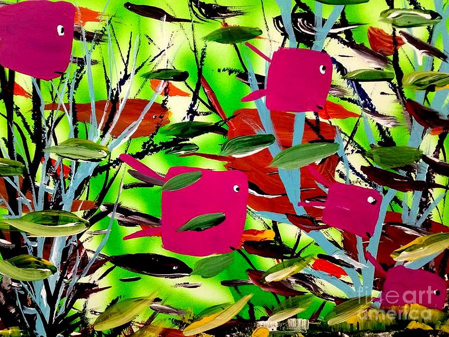 Pink Fish Painting by James and Donna Daugherty