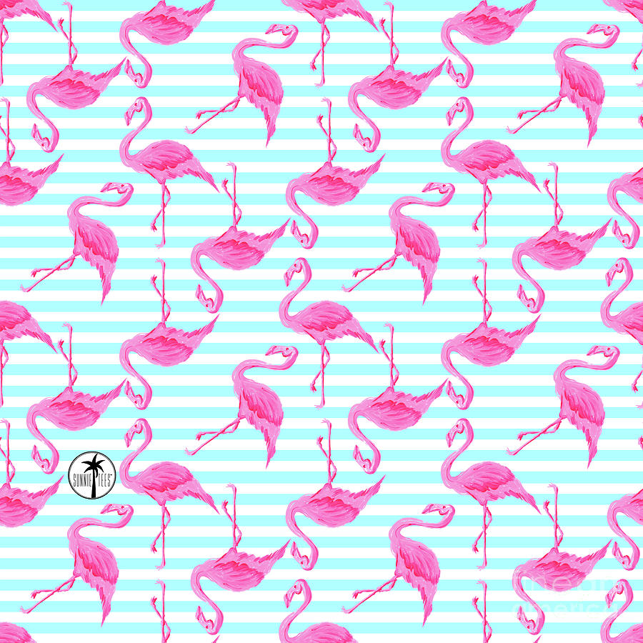 Pink Flamingo Aqua Stripes Beachy Pattern from Sunnie tees Painting by Megan Aroon