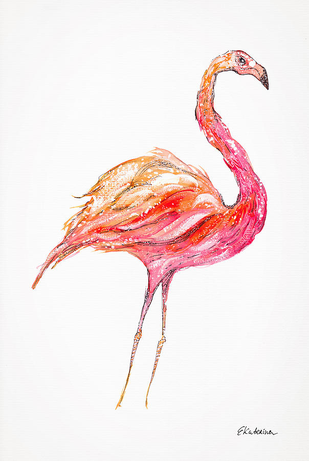 Miami Painting - Pink Flamingo Bird by Ekaterina Chernova