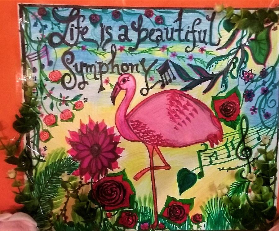 Pink Flamingo Drawing - Pink flamingo in nature by Lynette Fekete Pink Flamingo Drawing - Pink flamingo in nature by Lynette Fekete