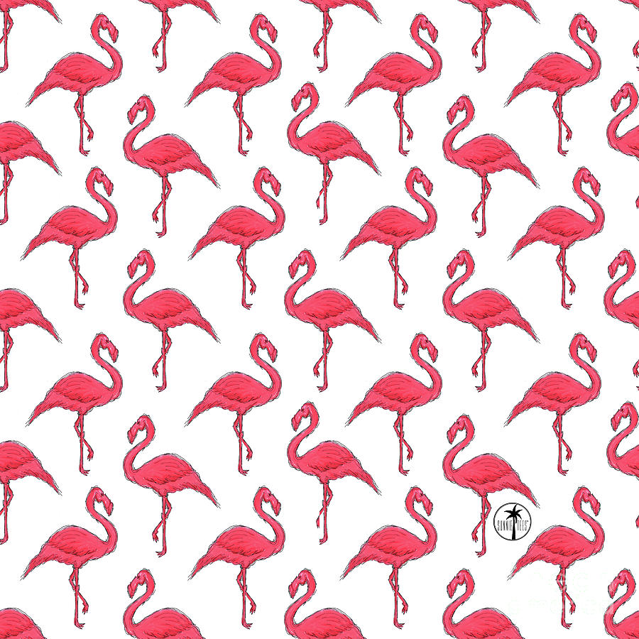 Pink Flamingo Pattern Design Fun Tropical Coastal Art from Sunnie Tees Painting by Megan Aroon