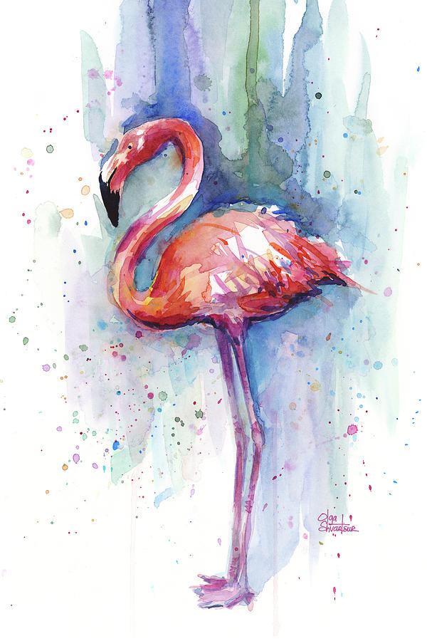 flamingo painting watercolor