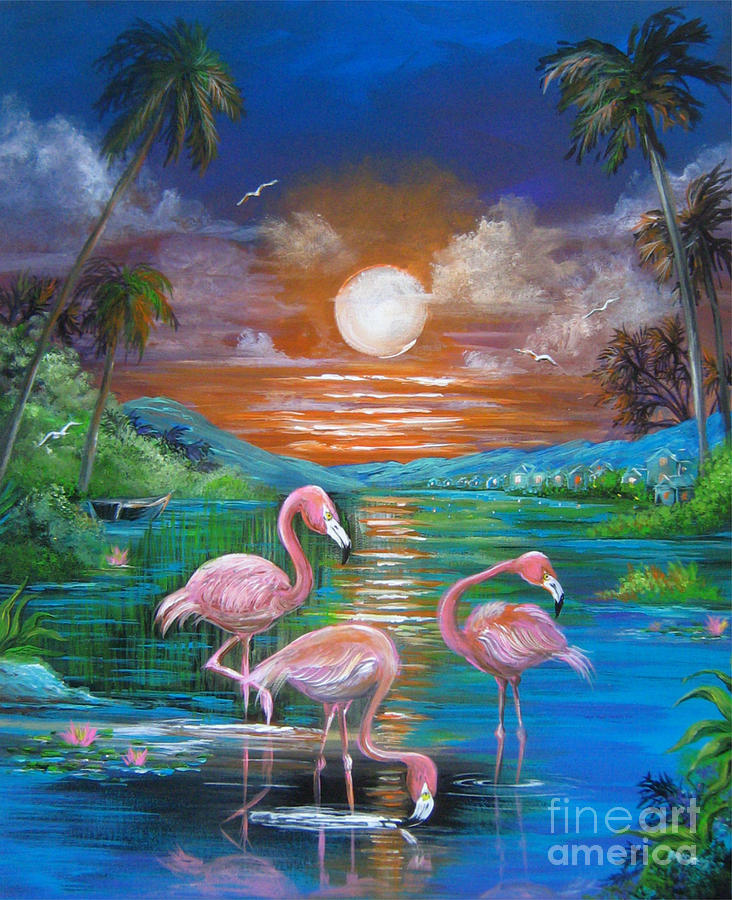Pink Flamingos Painting by Bella Apollonia