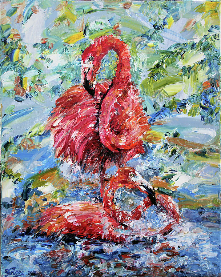 Pink Flamingos  Painting by Yelena Rubin