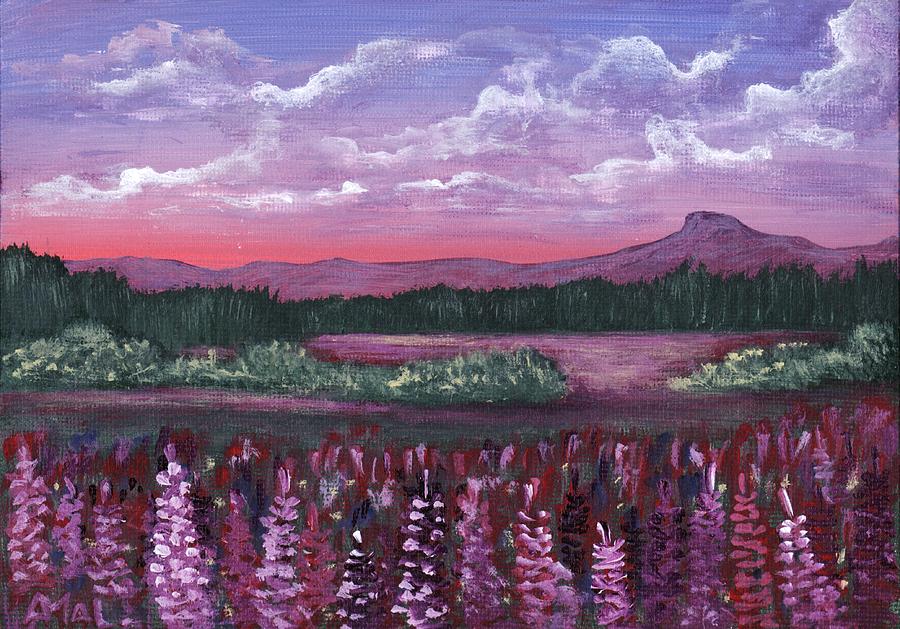 Pink Flower Field Painting by Anastasiya Malakhova
