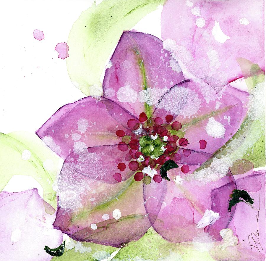 Pink Flower in the Snow Painting by Dawn Derman