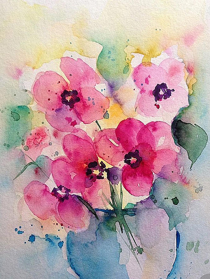 pink Flowers 3 Painting by Britta Zehm