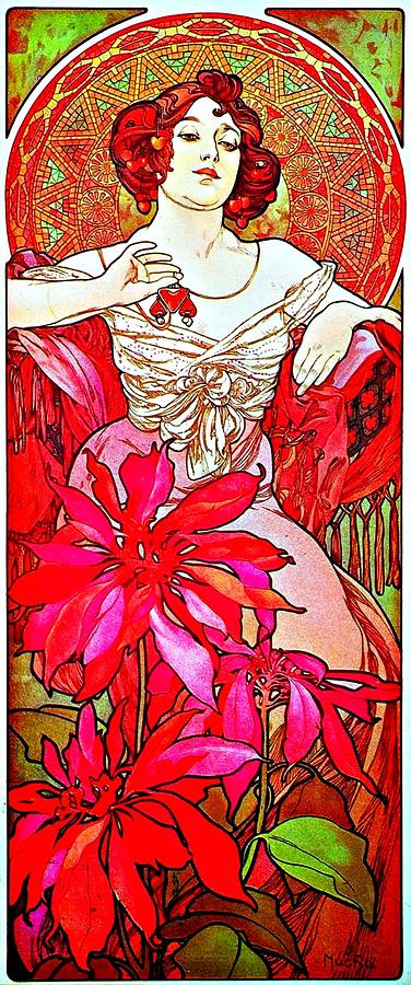 art nouveau mucha flowers