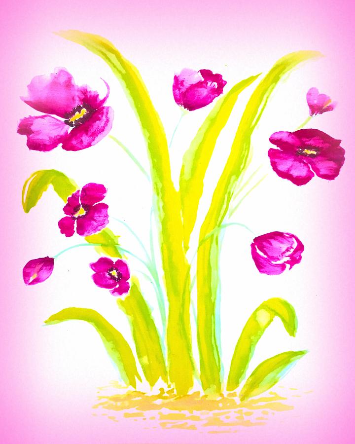 Pink Flowers Painting by Delynn Addams