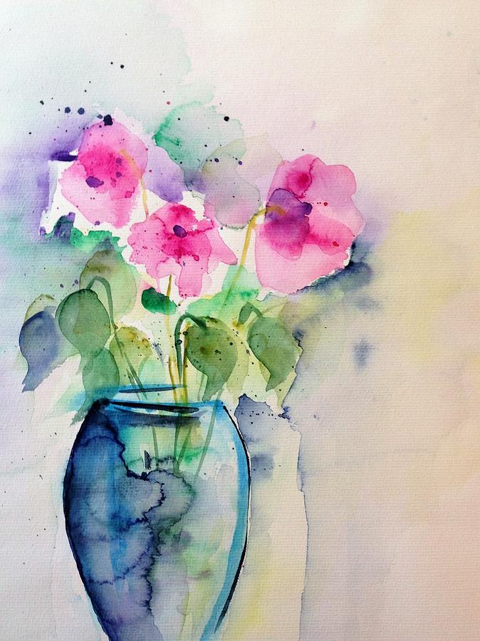 Pink Flowers In The Vase  Painting by Britta Zehm