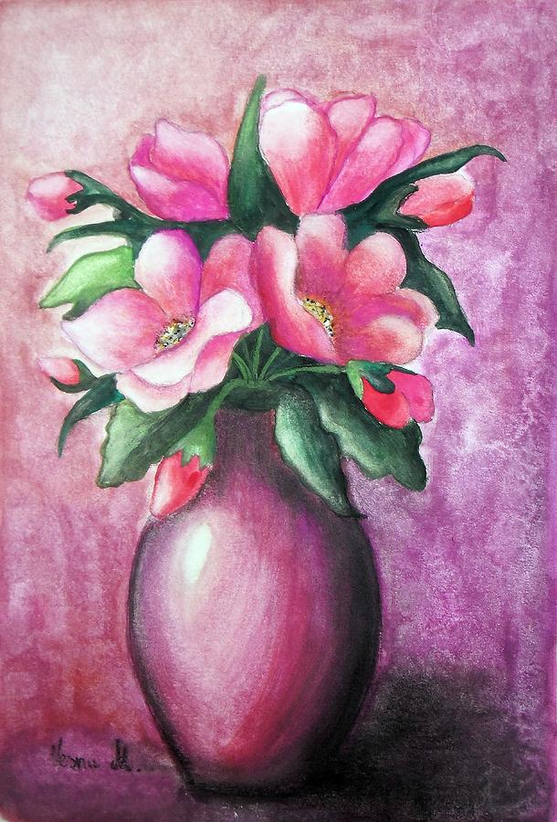 Pink  flowers Painting by Vesna Martinjak