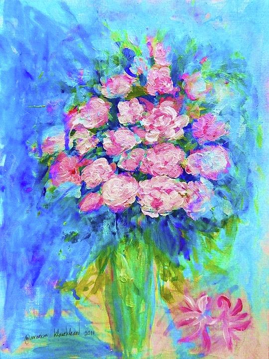 Pink Flowers Painting by Wanvisa Klawklean