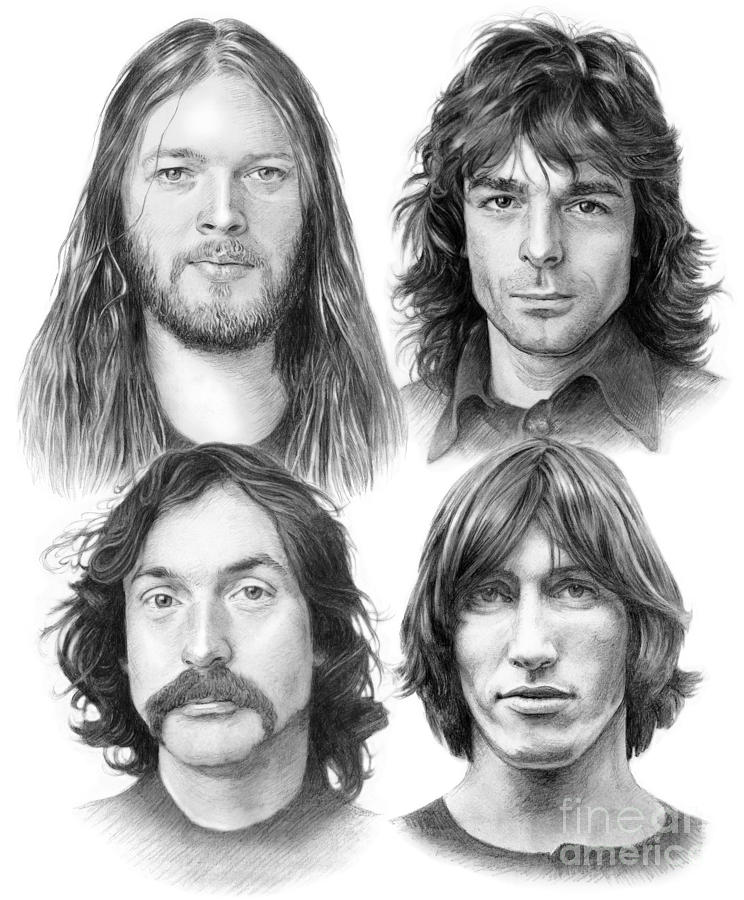 Pink Floyd, Gilmour, Waters, Mason, Wright Drawing by Vlado Ondo