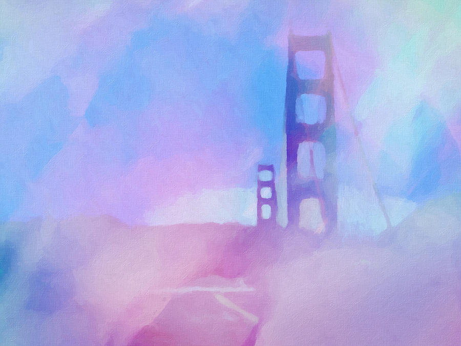 Golden Gate Bridge Painting - Pink Fog Golden Gate by Lutz Baar