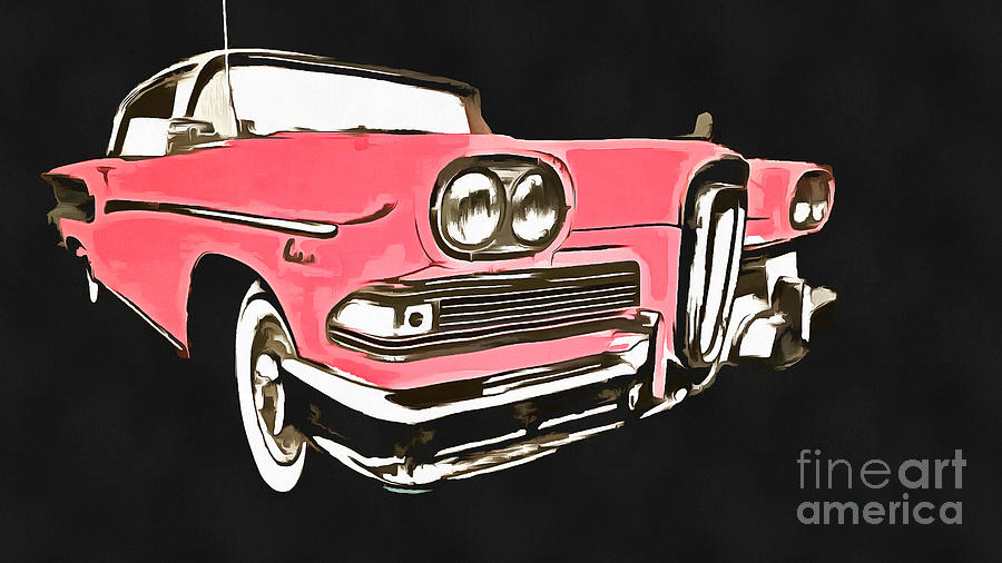 Car Painting - Pink Ford Edsel Painting by Edward Fielding