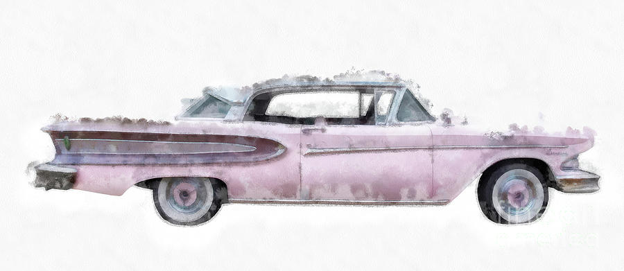 Coffee Painting - Pink Ford Edsel Watercolor Mug by Edward Fielding
