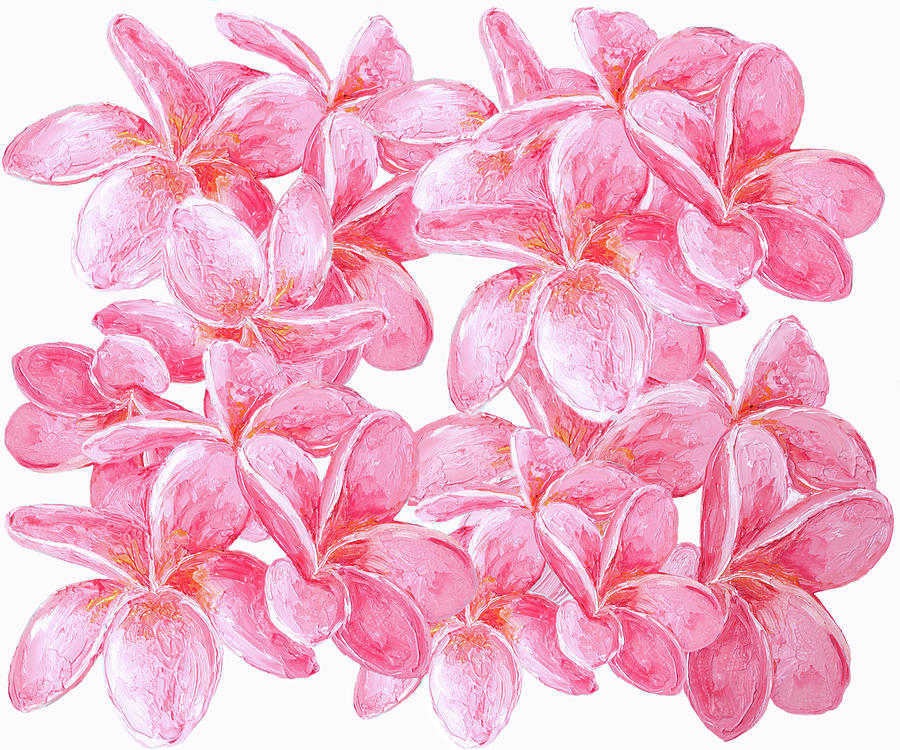 Pink Frangipani flowers Painting by Jan Matson