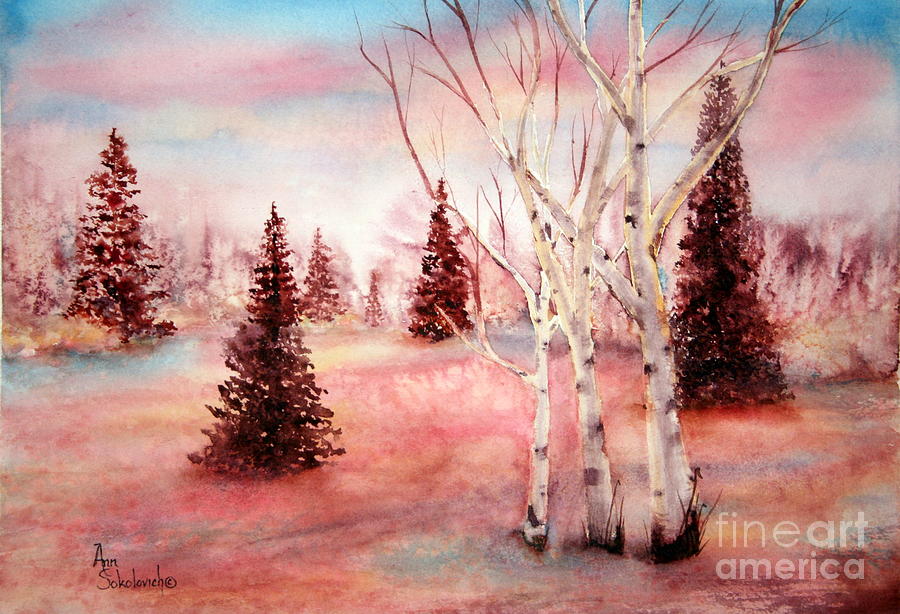 Tree Painting - Pink Frost by Ann Sokolovich