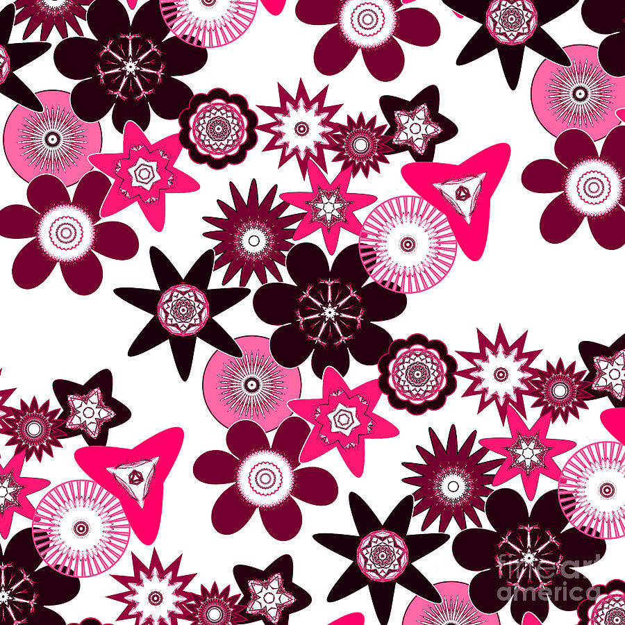 Flower Digital Art - Pink Funky Flowers by Two Hivelys