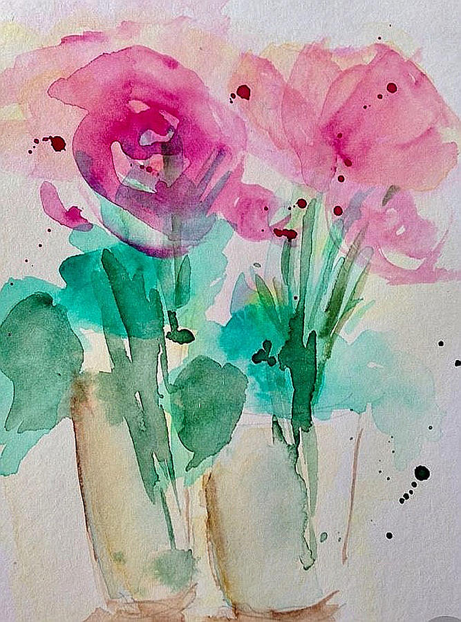Pink Garden Flowers Painting by Britta Zehm