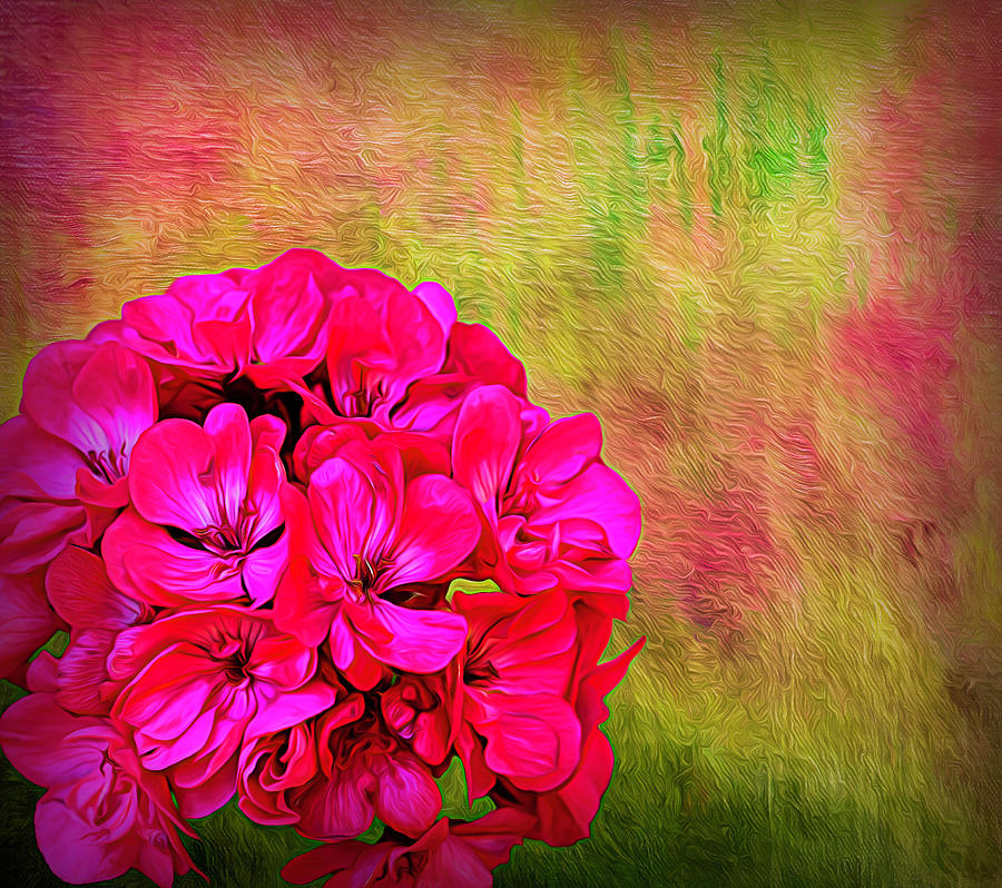Pink Geranium Painted Photograph