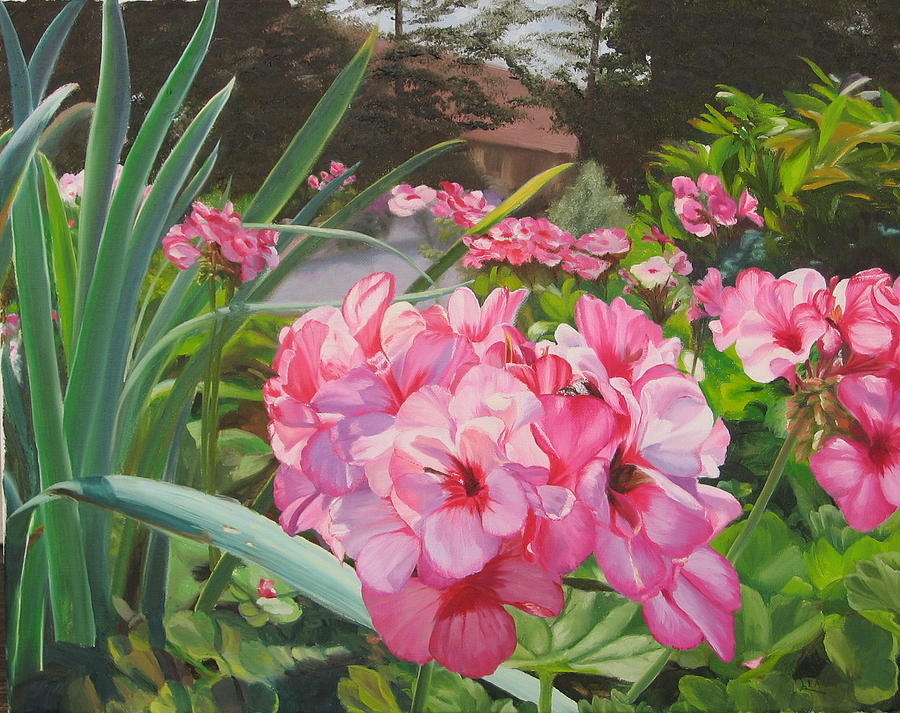Flower Painting - Pink Geraniums by Lea Novak