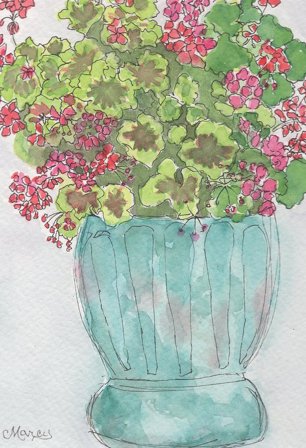 Pink Geraniums Painting by Marcy Brennan