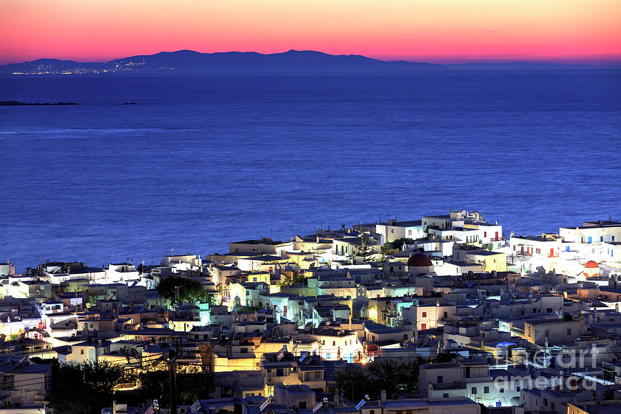 Pink Glow in Mykonos at Night Photograph by John Rizzuto