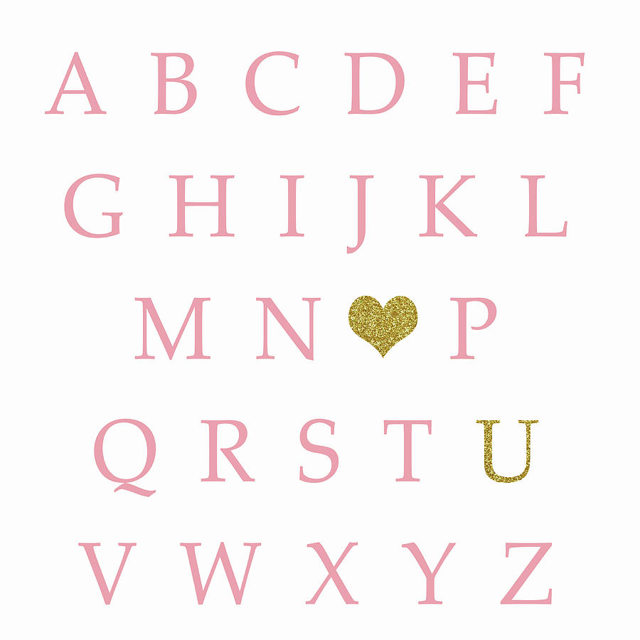 Pink Digital Art - Pink Gold ABC Alphabet Heart Sampler Print by Pink Forest Cafe