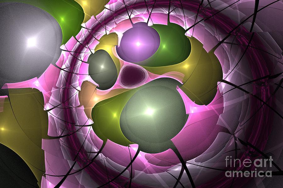 Abstract Digital Art - Pink Green Cell by Kim Sy Ok