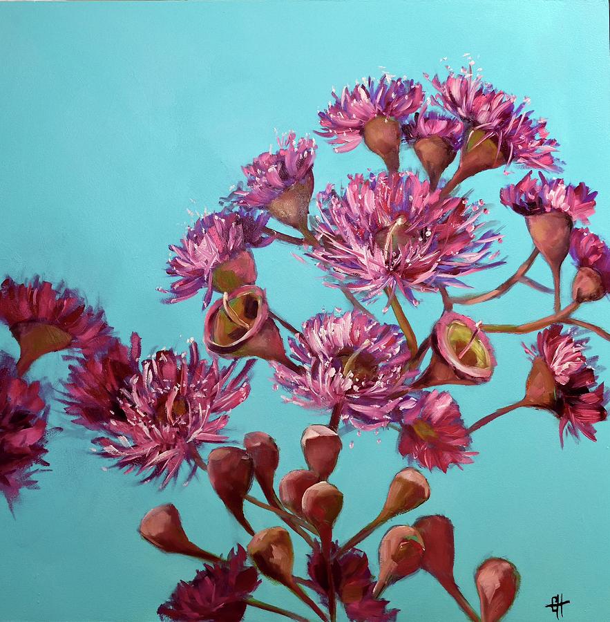Pink Gum Blossoms Painting by Chris Hobel